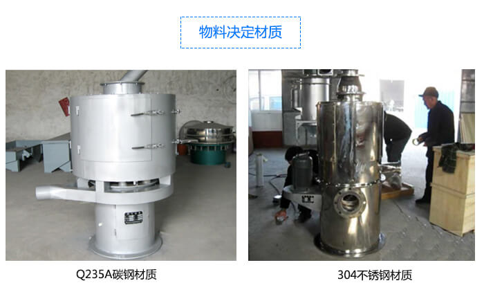 氣流篩材質(zhì)分Q235A碳鋼材質(zhì),304不銹鋼材質(zhì)。